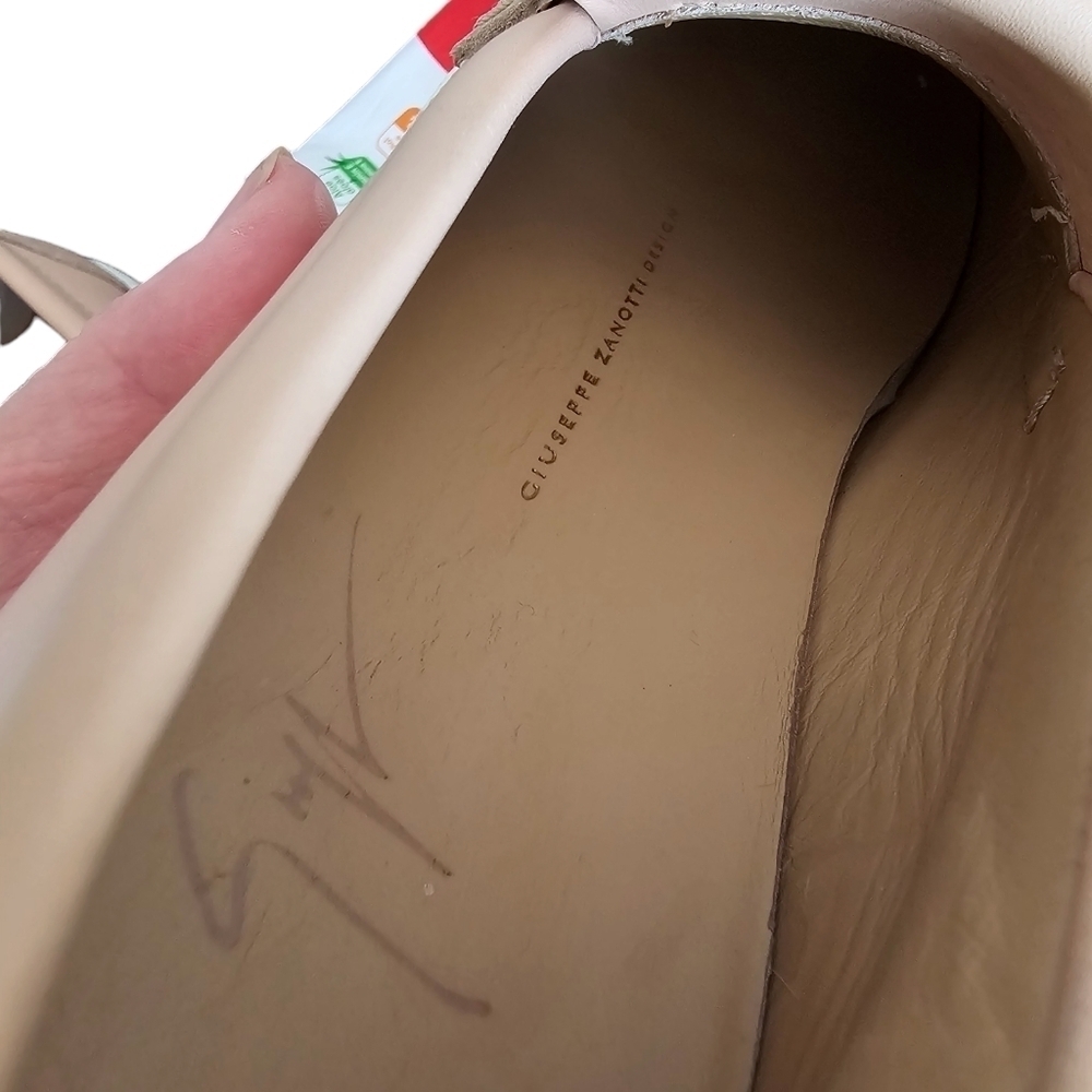 Giuseppe Zanotti Fringe Leather Sneakers Beige Gold Hardware Slip-On Size 6 - Picture 5 of 6